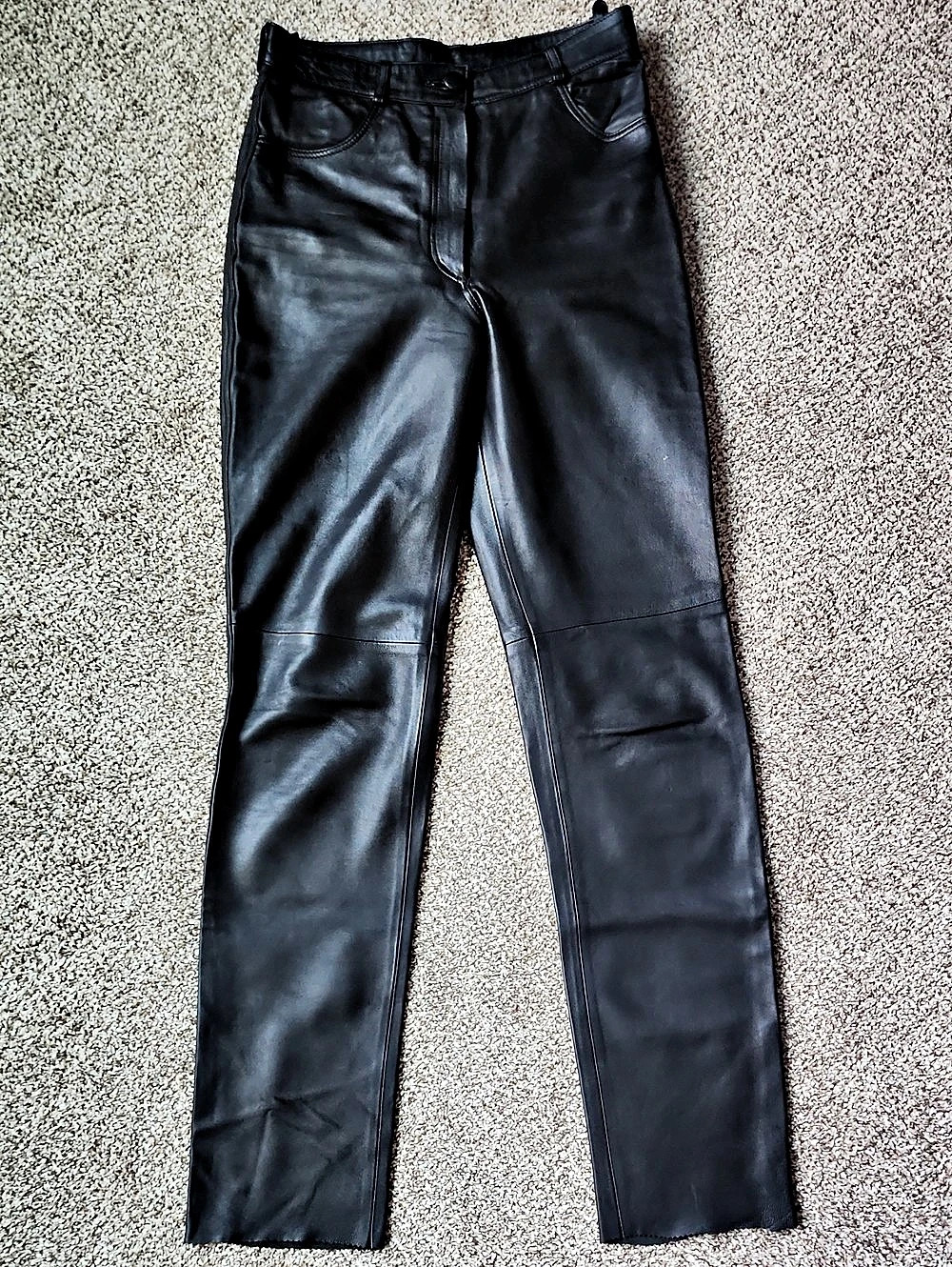 Genuine Leather Black Straight Leg Pants, European size 42